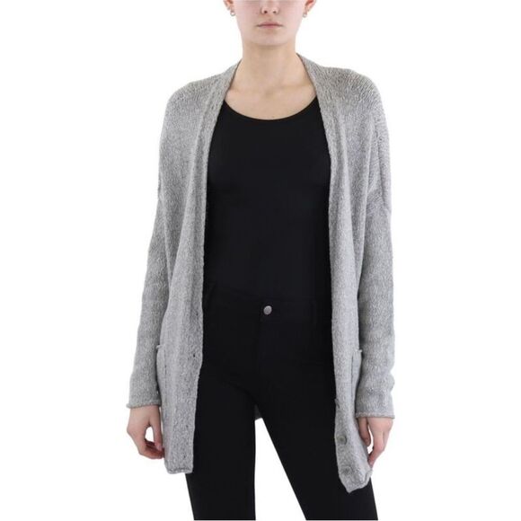 Eileen Fisher Womens Gray Alpaca Button V Neck Cardigan Sweater Cozy Knit Small - Picture 1 of 6